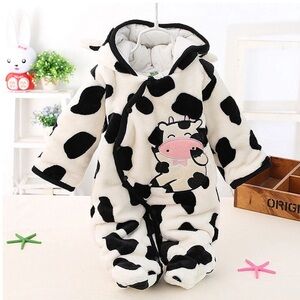 Baby Cow Costume Footed Polka Dot Romper w/Hood Halloween Size 6-12 Months